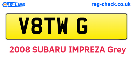V8TWG are the vehicle registration plates.