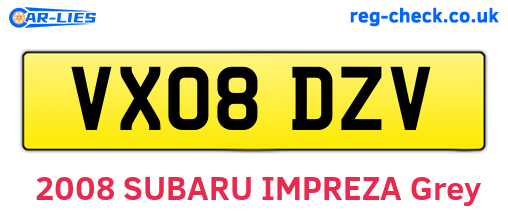 VX08DZV are the vehicle registration plates.