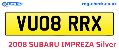 VU08RRX are the vehicle registration plates.
