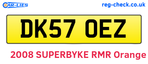 DK57OEZ are the vehicle registration plates.