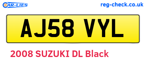 AJ58VYL are the vehicle registration plates.