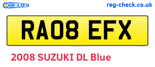 RA08EFX are the vehicle registration plates.