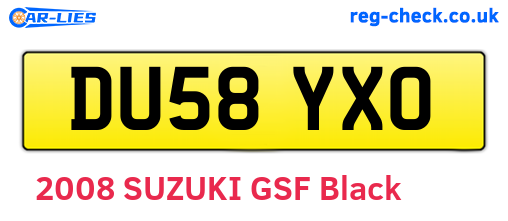 DU58YXO are the vehicle registration plates.