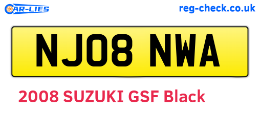 NJ08NWA are the vehicle registration plates.