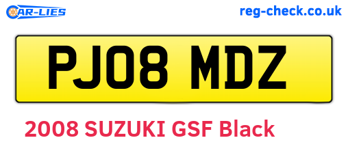 PJ08MDZ are the vehicle registration plates.