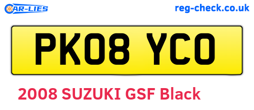 PK08YCO are the vehicle registration plates.