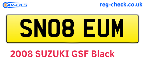 SN08EUM are the vehicle registration plates.