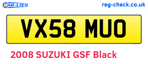 VX58MUO are the vehicle registration plates.