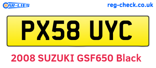 PX58UYC are the vehicle registration plates.