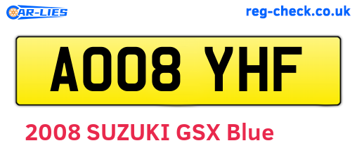 AO08YHF are the vehicle registration plates.
