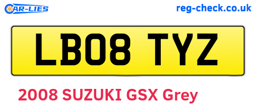 LB08TYZ are the vehicle registration plates.