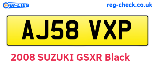 AJ58VXP are the vehicle registration plates.