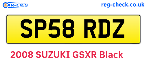 SP58RDZ are the vehicle registration plates.