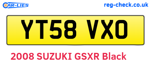 YT58VXO are the vehicle registration plates.