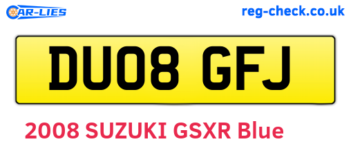 DU08GFJ are the vehicle registration plates.