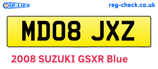 MD08JXZ are the vehicle registration plates.