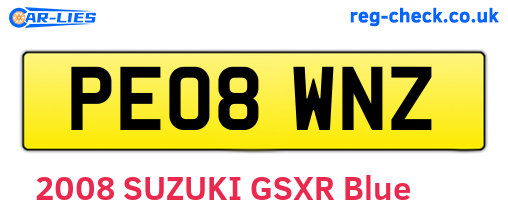 PE08WNZ are the vehicle registration plates.
