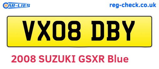 VX08DBY are the vehicle registration plates.