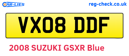 VX08DDF are the vehicle registration plates.