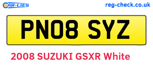PN08SYZ are the vehicle registration plates.