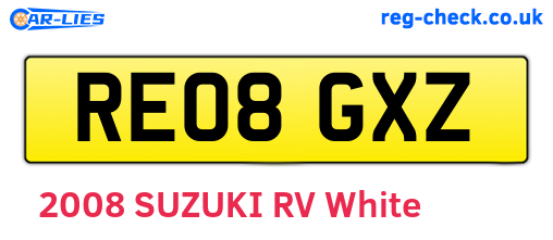RE08GXZ are the vehicle registration plates.