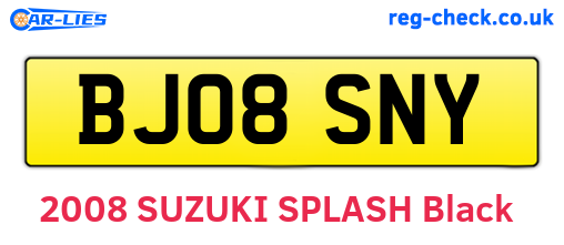 BJ08SNY are the vehicle registration plates.