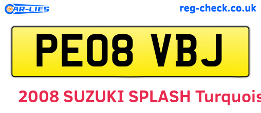 PE08VBJ are the vehicle registration plates.
