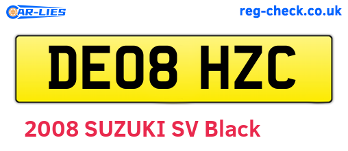 DE08HZC are the vehicle registration plates.