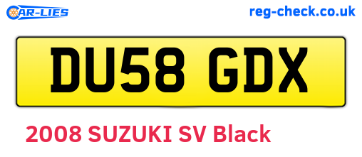 DU58GDX are the vehicle registration plates.