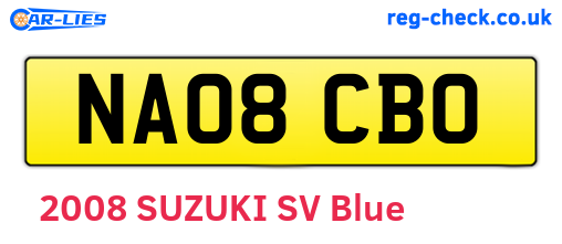 NA08CBO are the vehicle registration plates.