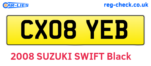 CX08YEB are the vehicle registration plates.