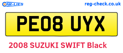 PE08UYX are the vehicle registration plates.