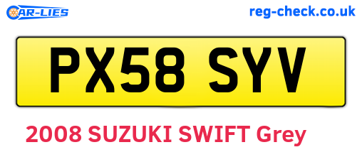 PX58SYV are the vehicle registration plates.