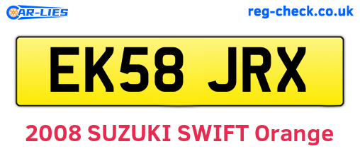 EK58JRX are the vehicle registration plates.