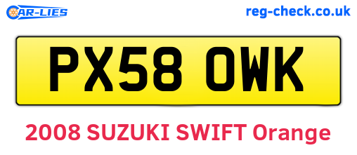 PX58OWK are the vehicle registration plates.