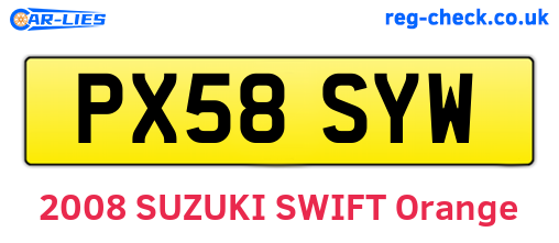 PX58SYW are the vehicle registration plates.