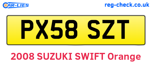 PX58SZT are the vehicle registration plates.