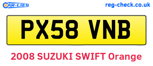 PX58VNB are the vehicle registration plates.