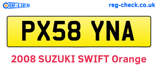 PX58YNA are the vehicle registration plates.