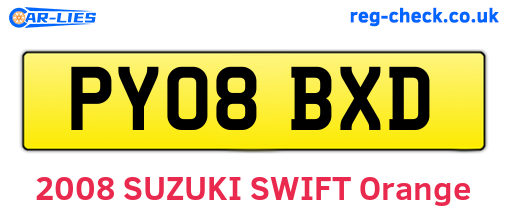 PY08BXD are the vehicle registration plates.