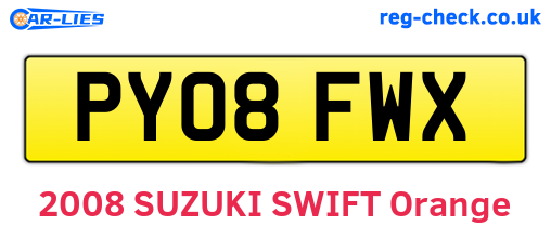 PY08FWX are the vehicle registration plates.