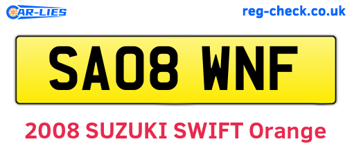 SA08WNF are the vehicle registration plates.