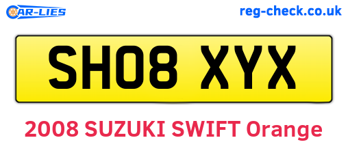 SH08XYX are the vehicle registration plates.