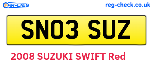 SN03SUZ are the vehicle registration plates.