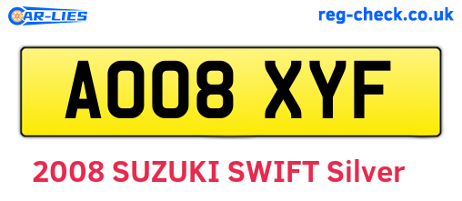 AO08XYF are the vehicle registration plates.
