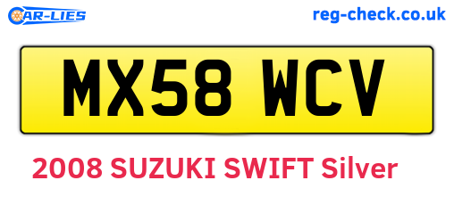 MX58WCV are the vehicle registration plates.