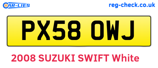 PX58OWJ are the vehicle registration plates.