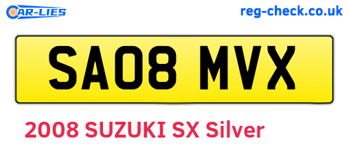 SA08MVX are the vehicle registration plates.