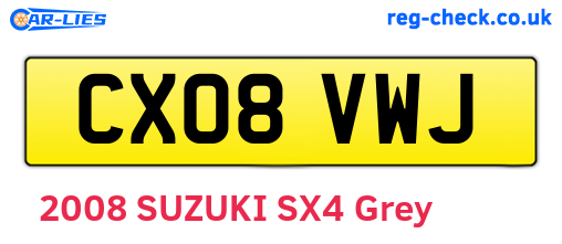 CX08VWJ are the vehicle registration plates.