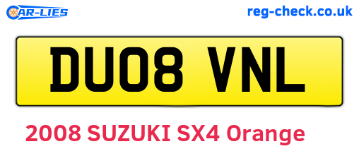 DU08VNL are the vehicle registration plates.